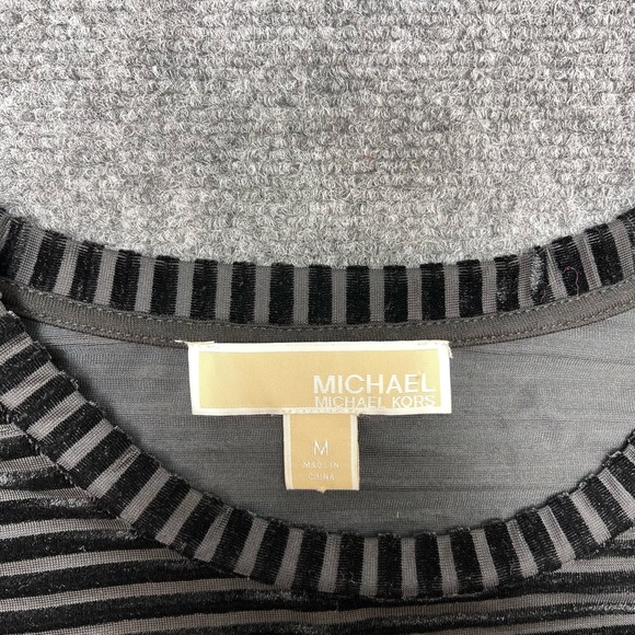 Michael Kors Women's Blouse Size Medium Black and Gray Striped Bell Sleeve - Picture 4 of 11